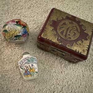 🌸 Vintage Antique chinese asian LOT porcelain brass wood snuff bottle jade